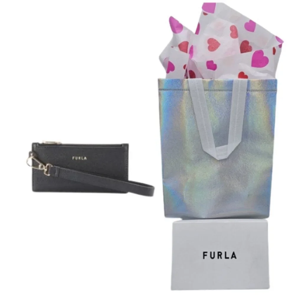Furla Leather Black Wristlet Card Holder w/ Dust Bag & Gift Box –GIFT BAG